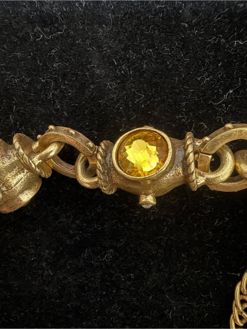 Vintage Gold Tone Yellow Crystal Link Bracelet - Women's Jewelry